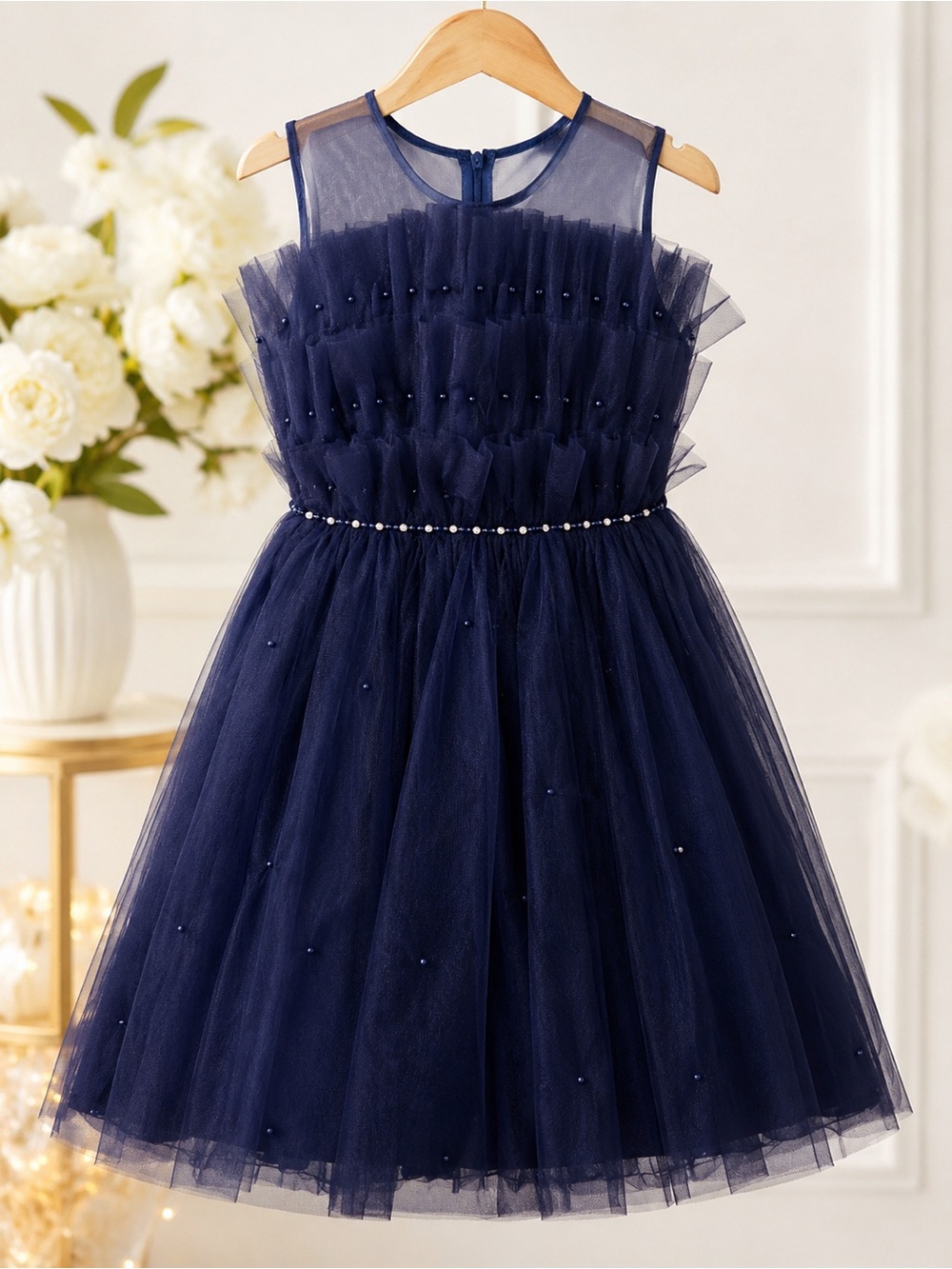 Classic Navy Tulle Party Dress for Girls